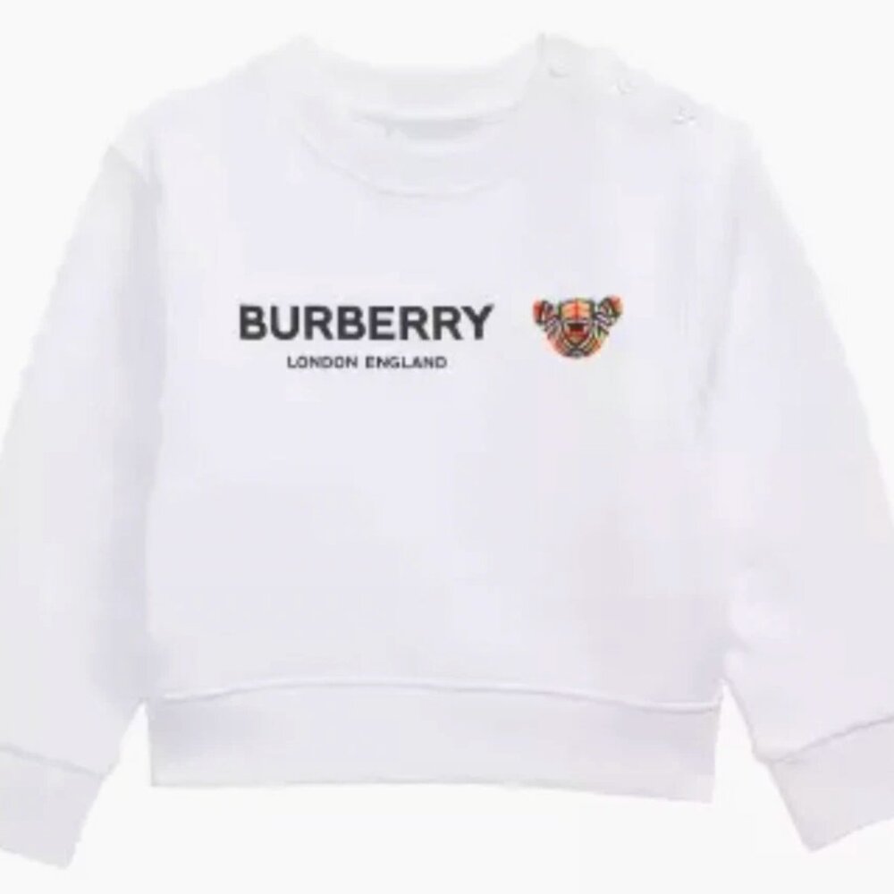 Burberry Unisex Thomas Bear Logo Top Sweatshirt White Sz 6, 12, 18 OR 24 Mth NWT